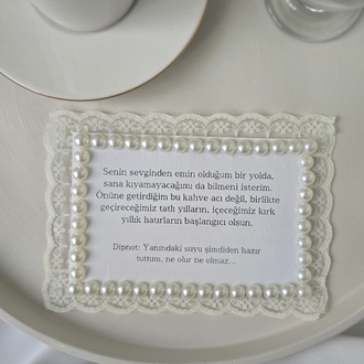 Damat Kahvesi İçin Dantel ve Sıra İnci Tasarımlı Notluk