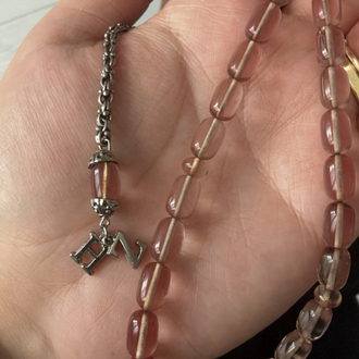 ateş kehribarı şeffaf pembe yansımalı harfli tesbih