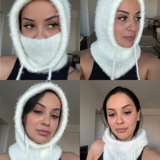 Ön sipariş- Hoodelle Beyaz Balaclava – 4 Stilde Kullanım | El Örmesi Unisex