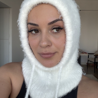 Ön sipariş- Hoodelle Beyaz Balaclava – 4 Stilde Kullanım | El Örmesi Unisex
