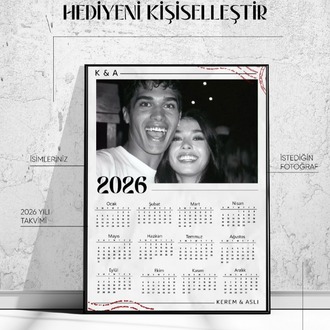 Kişiye Özel Fotoğraflı Takvim 2026 | İsimli Büyük Çerçeve | Yılbaşı Hediyesi