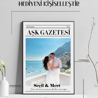 Kişiye Özel Aşk & Anı Gazetesi Çerçevesi | Sevgiliye ve Arkadaşlara Özel Hediye