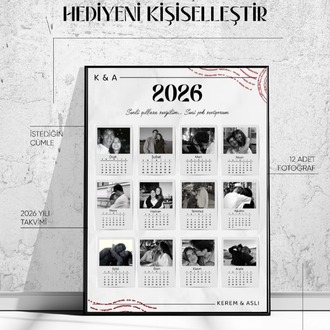 12 Ay Fotoğraflı Kişiye Özel Takvim 2026 | İsimli Çerçeve | Yılbaşı Hediyesi