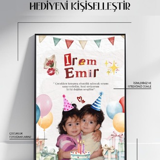 Kişiye Özel Çocukluk Fotoğraflı Doğum Günü Tablosu – İsimli ve Mesajlı Anı Tasarımı