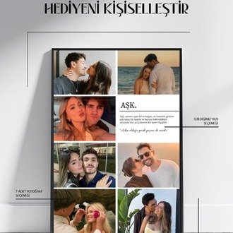 Kişiye Özel 7’li Fotoğraf Kolaj Afişi | Anı Posteri | Sevgiliye Özel Hediye Yazı Seçenekli