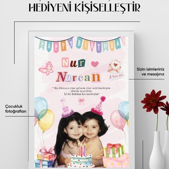 Kişiye Özel Çocukluk Fotoğraflı Doğum Günü Tablosu – İsimli ve Mesajlı Anı Tasarımı