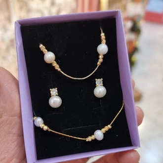 İnci Küpe Zirkon Detaylı