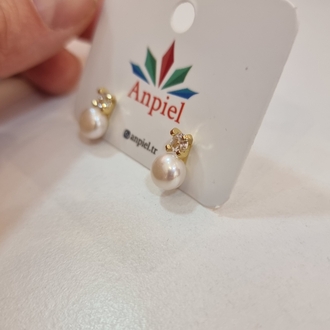 İnci Küpe Zirkon Detaylı