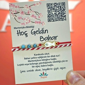Beyaz Balık Turkuaz Doğal Taşlı Şarkı Hediyeli Marteniçka Dilek Bileklik Seti