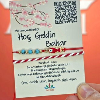 Kırmızı Balık Turkuaz Doğal Taşlı Şarkı Hediyeli Marteniçka Dilek Bileklik Seti