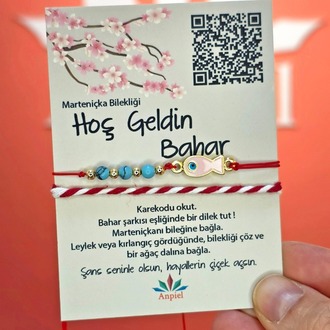 Pembe Balık Turkuaz Doğal Taşlı Şarkı Hediyeli Marteniçka Dilek Bileklik Seti