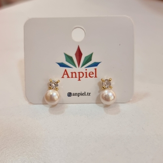 İnci Küpe Zirkon Detaylı