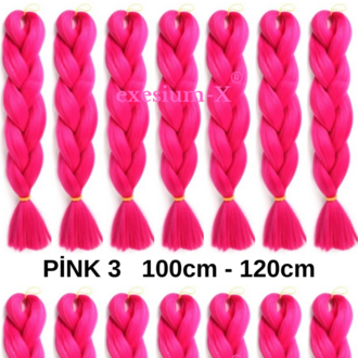 X-Pression Afrika Örgüsü & Rasta İçin Sentetik Saç 100gr #Pink3 Neon Pembe