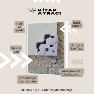 Kedi Kitap Ayraç Şablonu