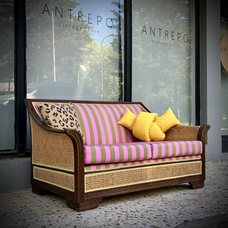 Cane Detail Vintage Kitsch Sofa 