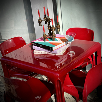 Artemide Milano Stadio 80 Table with Selene Stacking Chairs Dining Table Set 
