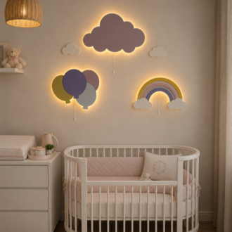 3 Lü Set Gökkuşağı-Balon-Bulut İsim hediyeli