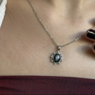 Silver Sheen Obsidyen Çerçeve Kolye