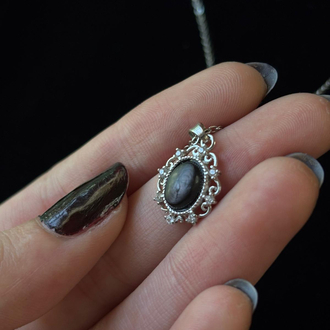 Silver Sheen Obsidyen Çerçeve Kolye