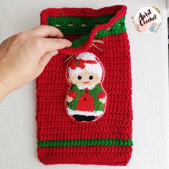Kırmızı Noel anne punch işlemeli kese & çanta.