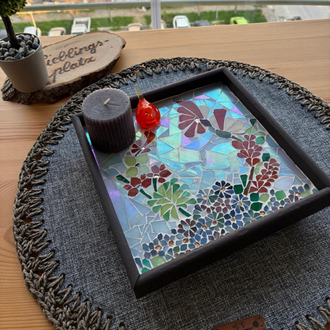 El Yapımı Mozaik Dekoratif Tepsi – Floral Desen
