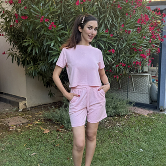 Pembe Simli Şortlu Takım