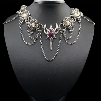 Ruby Talisman Chain İnci ve Yakut Detaylı El Örgüsü Zincir Kolye