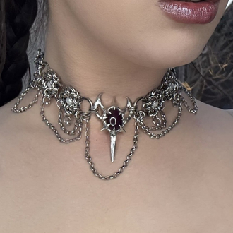 Ruby Talisman Chain İnci ve Yakut Detaylı El Örgüsü Zincir Kolye
