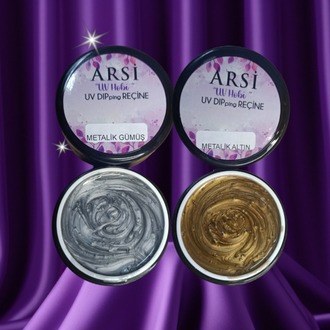 UV dip reçine set metalik gümüş 50 ml , metalik altin 50 ml