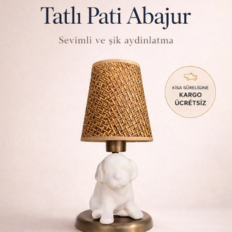 Kedi Başucu Abajur – Hasır Şapkalı | Antik Gold Detaylı