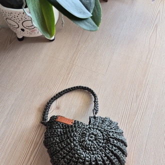 Dark Olive Shell Bag – Parlak Makrome El Örgüsü Çanta