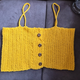 Bozcaada Üst – Hardal Sarısı El Örgüsü Crop Top