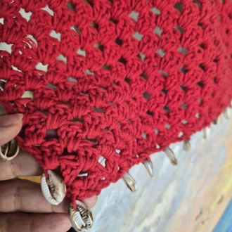 Kırmızı Deniz Kabuklu Boho Bandana