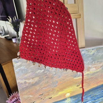 Kırmızı Deniz Kabuklu Boho Bandana