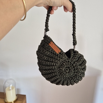 Dark Olive Shell Bag – Parlak Makrome El Örgüsü Çanta