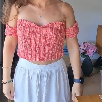 Cunda Üst – Kavun & Pembe El Örgüsü Crop Top