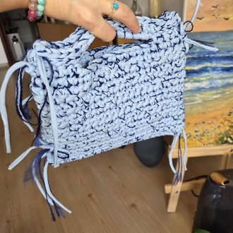 Bebe Mavisi Fiyonk Detaylı El Örgüsü Çanta