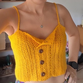 Bozcaada Üst – Hardal Sarısı El Örgüsü Crop Top