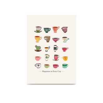 Happiness in Every Cup – Renkli Fincan Duvar Posteri