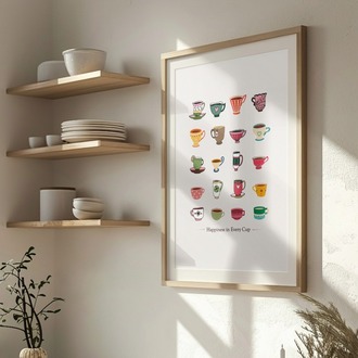 Happiness in Every Cup – Renkli Fincan Duvar Posteri