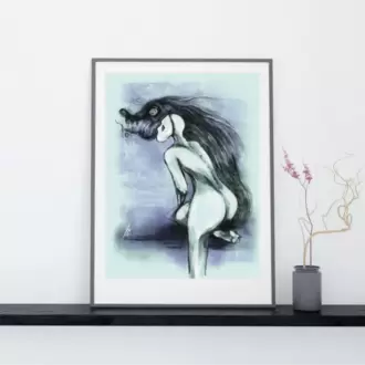 Surreal Figure Art Print, Dark Contemporary Wall Art, Signed Numbered Fine Art Print. Old Friend. 