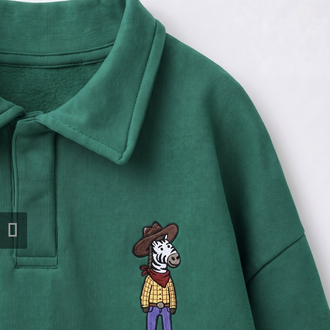 Polo Yaka Yeşil Nakış Detaylı Sweatshirt