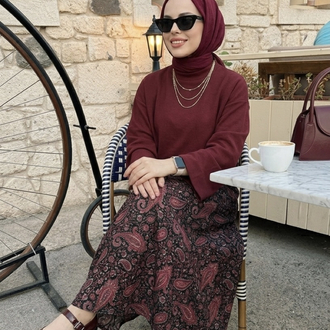Bordo Efsun Etek & Bluz Takım 
