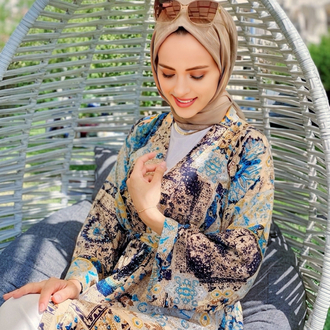 Bej Mavi Etnik Kimono