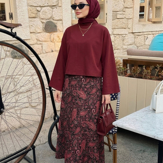 Bordo Efsun Etek & Bluz Takım 