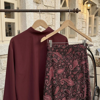 Bordo Efsun Etek & Bluz Takım 