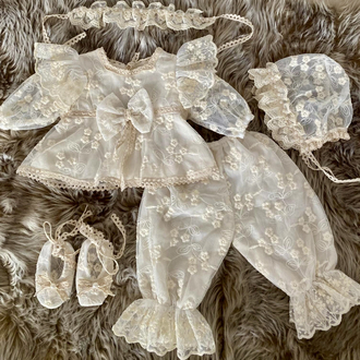 Krem dantelli pantolonlu takım 