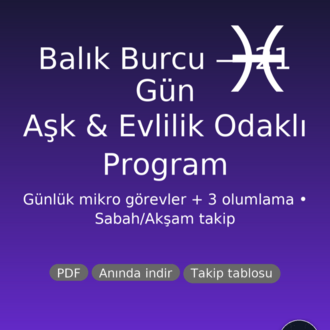 Balık Burcu 21 Gün Aşk & Evlilik Programı PDF | Günlük Görev + 3 Olumlama | Nazik Ritüeller