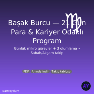 Başak Burcu 21 Gün Para & Kariyer Programı (PDF) | Günlük Görev + 3 Olumlama | Anında İndir