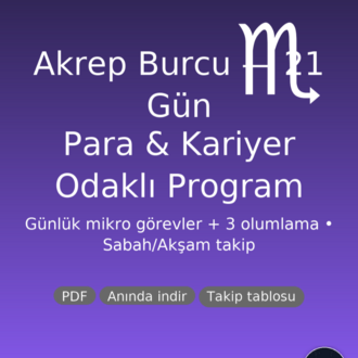 Akrep Burcu 21 Gün Para & Kariyer Programı (PDF) | Günlük Görev + 3 Olumlama | Anında İndir